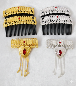 Peineta de Pelo Vintage Chapada en Oro Hecha a Mano, Ecológica, Impermeable, Elegante y a la Moda, con Carcasa de Aleación, Mini Piedras Rojas, Flores, Animales y Borlas - Product Image 4