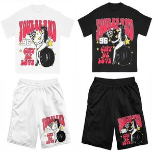 Custom Screen Print Unisex Sweatsuit Short Sleeve Cotton Men 2 Piece Summer Short Set Plain T Shirt Shorts Set - Product Image 1