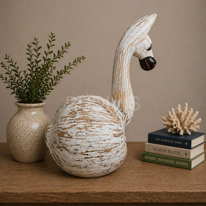 Sculpture d'animal en bois sculpté à la main, cheval blanc rustique en noix de coco à long cou, décoration d'intérieur - Product Image 5