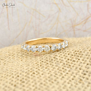 Anillo de Media Eternidad de Oro Amarillo Sólido de 14K con Diamantes G-H de Corte Redondo, Joyería de Lujo para Mujer, Fabricante de Joyería de Oro - Product Image 2