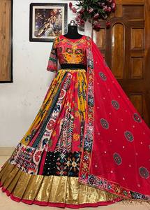 Lehenga Choli Tradicional de Algodón Muselina para Mujer, con Dupatta de Encaje, Estampado Digital, Secado Rápido, Largo hasta el Suelo, para Bodas y Fiestas - Product Image 6