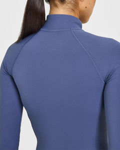 Chaqueta de yoga para mujer de fabricante OEM, elástica, de secado rápido, con cremallera completa, cuello alto, orificios para los pulgares, ajuste ceñido, Spandex/Nylon 220g frontal - Product Image 3
