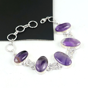 Bracelet à maillons en améthyste naturelle de qualité supérieure, ovale, en argent sterling 925 plaqué, bijoux faits à la main, tendance pour femmes, charme à la mode - Product Image 4