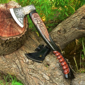 Hacha Vikinga Industrial Hecha a Mano DIY con Cabeza de Acero al Carbono Grabada, Mango de Madera de Palisandro, Espiga Completa, Hacha de Supervivencia de 20 Pulgadas con Funda de Cuero - Product Image 5