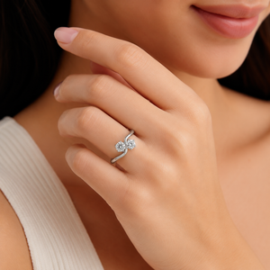 แหวนเพชรทรงกลมสองวงแบบบายพาส ทำจากทองคำขาว 14k สำหรับผู้หญิง |   ของขวัญแต่งงาน เครื่องประดับชั้นดี สำหรับวันครบรอบหมั้นหมาย ดีไซน์หรูหรา - Product Image 3