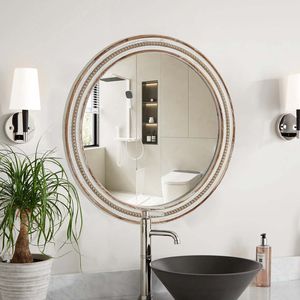 Specchio da parete decorativo in legno a cerchio rustico da 23.62 pollici per camera da letto bagno ingresso perline per ufficio domestico per decorazioni murali - Product Image 1