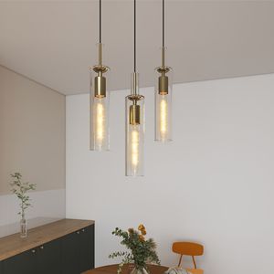 Lampade a Sospensione Moderne Dorate, Set da 3 con Paralume in Vetro Trasparente a Strisce, Luci Pendenti per Isola Cucina o Sala da Pranzo - Product Image 2