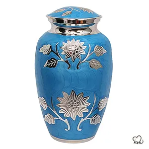 โกศบรรจุอัฐิสีฟ้าลายดอกทานตะวันทำจากทองเหลือง - Product Image 3