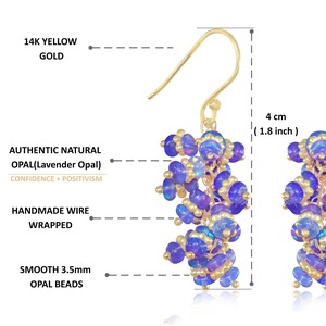 Pendientes Colgantes de Plata de Ley Chapados en Oro con Ópalos y Cuentas, con Cristales Morados y Azules, Ideales para Regalo de Boda o Fiesta - Product Image 3