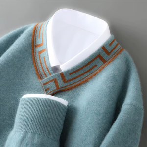 Pull en laine mérinos de luxe à rayures épaisses pour homme, tricot décontracté d'hiver, logo personnalisé, fournisseur d'usine OEM, commande en gros - Product Image 5