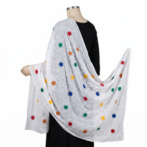 ผ้าคลุมศีรษะอิสลามสำหรับผู้หญิงฤดูร้อน AHE Textiles ขายส่ง ผ้าผสมสีขาวบริสุทธิ์ ผ้าฝ้ายโพลีเอสเตอร์ ผ้าโปร่งปักลายดอกไม้ประดับคริสตัล - Product Image 3