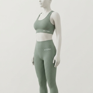 <b>Women</b> Sage Green Ribbed Yoga Set <b>Crop</b> Tank Top High Waist <b>Leggings</b> Gym Fitness Workout Activewear Two Piece Set - Product Image 2
