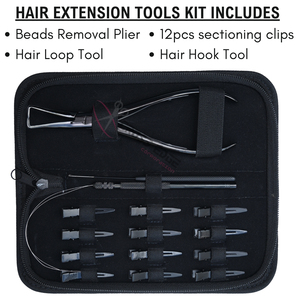 Kit d'outils de pose d'extensions capillaires noires de haute qualité pour salon, avec pince de 7 pouces pour retirer les perles, 12 pinces de sectionnement antidérapantes et outil à boucle - Product Image 2