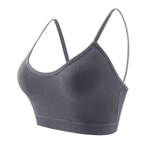 Soutien-gorge de sport sans couture en nylon respirant à maintien élevé, imprimé côtelé, col carré, bretelles halter, pour femme - Product Image 5