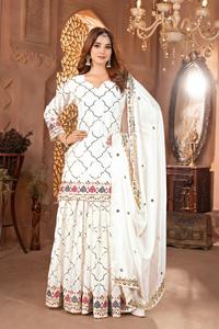 Ensemble haut, palazzo et dupatta en soie de chiffon avec broderie de sequins 5 mm, style ethnique régional, accessoires vestimentaires MW 5017 - Product Image 3