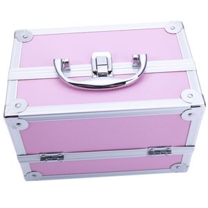 Portatile per il trucco in alluminio rosa con doppia apertura superiore con manico a specchio professionale di bellezza organizzatore cosmetico - Product Image 2