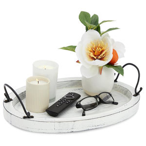 <b>Vintage</b> Oval Wooden Tray with White Distressed Finished Handmade Mango Wood Tray for <b>Coffee</b> <b>Table</b> Decor or Elegant Home Serving - Product Image 2