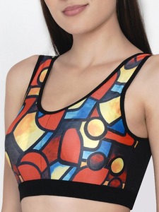 Soutien-gorge de sport pour femme à imprimé géométrique, dos nageur, col ras du cou, maintien moyen, respirant, haut de sport fitness - Product Image 2
