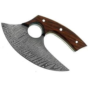 Cortador de Pizza Personalizado Hecho a Mano en Acero de Damasco con Mango de Madera y Funda de Cuero - Product Image 1
