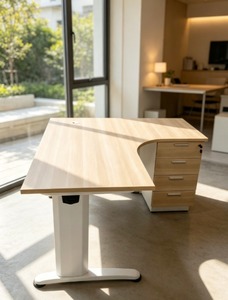 Modern L-Shaped Pedestal <b>Desk</b> Wood Veneer Freestanding 3-<b>Drawer</b> Adjustable Height Office Furniture DIY Assembly - Product Image 1