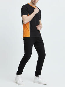 เสื้อยืดสไตล์สปอร์ต OEM สีดำ แต่งสีส้มและขาว คุณภาพสูง เสื้อยืดคัลเลอร์บล็อก สตรีทแวร์สุดหรู - Product Image 5