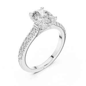 Anillo de Compromiso Art Deco con Moissanita Ovalada Creada en Laboratorio, Proyecto Vinson, con Banda Pavé, Anillo de Lujo de Acero Inoxidable - Product Image 4