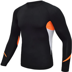 Men's Long Sleeve Rash Guard <b>Black</b> Orange Color Blocked Quick Dry <b>Compression</b> <b>Shirt</b> Adult Sports Top - Product Image 1
