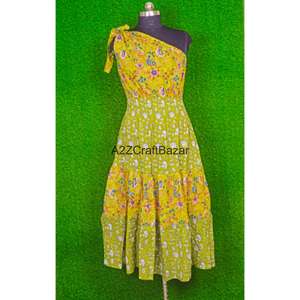 Tunique artisanale décontractée à épaules dénudées, coupe ajustée, 100 % coton, respirante, à volants, imprimé floral élégant, écologique - Product Image 1