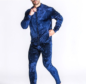 Latest Style <b>Men</b> Fleece Velvet Tracksuit Full Zip Stand Collar Casual Winter Wear Velour Pants & Jacket Sets Tracksuits - Product Image 3