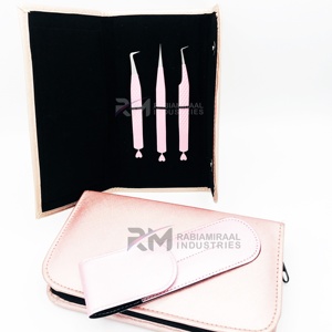 Pink Eyelash Tweezers Set Stainless Steel <b>Precision</b> <b>Tools</b> with Magnetic Case and Carry Pouch - Product Image 4