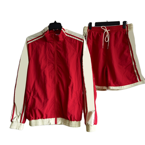 Conjunto de pantalones cortos unisex de verano para hombre, 100% poliéster, con cremallera, cortavientos, conjunto deportivo para correr. - Product Image 1