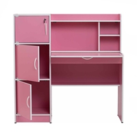Escritorio de Estudio Rosa Multifuncional y Duradero NUHOOM-BASIC con Gabinete con Cerradura y Estantería, Estación de Trabajo Moderna de Madera