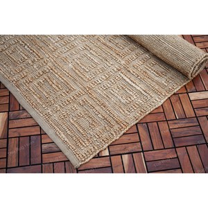Tapis de bain rectangulaire en jute géométrique fait main, avec envers antidérapant en caoutchouc, style moderne, à poils ras, pour salle de bain - Product Image 4