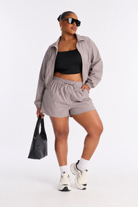 Ensemble veste coupe-vent légère et short pour femme, col haut, fermeture éclair, taille élastique, cordon de serrage, vêtements de sport décontractés, ensemble deux pièces - Product Image 6