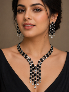 Conjunto de Collar y Aretes AG para Mujer, Aleación Negra con Baño de Rodio, Diseño Indio de Imitación, Joyería de Compromiso - Product Image 2