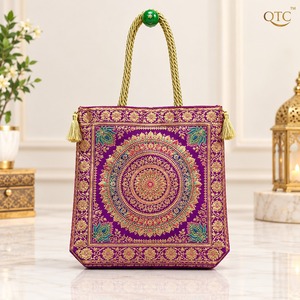 Vintage Banarasi Silk Brocade Sling <b>Bag</b> Handmade Cotton Lined Zip Purse Multi Color for <b>Women</b> - Product Image 2