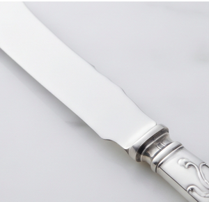 Juego de cuchillo y tenedor para queso de acero inoxidable, 2 piezas, con mango floral en relieve, utensilios para queso para uso doméstico - Product Image 2