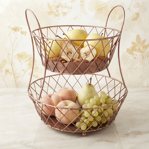 Elegante Cesta de Almacenamiento de Dos Niveles de Alambre Metálico Dorado, Cesta Decorativa Personalizada para el Hogar, Cesta para Frutas - Product Image 1