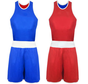 Conjunto de Uniforme de Boxeo Azul y Rojo Personalizado al por Mayor para Hombre, Chaleco de Boxeo Transpirable de Malla, Pantalones Cortos, Traje OEM para Entrenamiento, Ropa Deportiva - Product Image 4