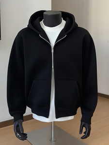 Sweat-shirt à capuche zippé noir pour homme, coupe classique, en molleton 100% coton, logo personnalisé, vêtement décontracté pour l'automne - Product Image 1