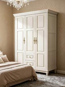 High Quality Solid Wood 3 Door White <b>Wardrobe</b> with Drawers & Casters, American Style Storage Clothes Cabinet for Bedroom Home - Product Image 5