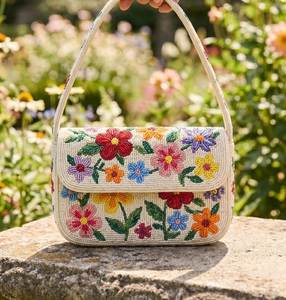 Bolso de Hombro Bordado con Cuentas, Bolso de Hombro Floral Hecho a Mano con Cuentas, Bolso Elegante Bordado con Cuentas para Mujer, Colorido - Product Image 3