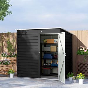 Casetta da Giardino 6FT X 4FT in Metallo Grigio Scuro con Porta Lucchettabile e Guanti per Riporre Attrezzi da Giardino in Cortile e Patio - Product Image 2