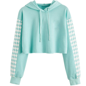 <b>Women's</b> Mint Green Hooded Sweatshirt Regular Sleeve Knitted Geometric <b>Pattern</b> Short Length Breathable Casual Wear - Product Image 2