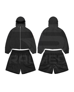 Hot Selling Unisex <b>Tracksuit</b> Set Hooded Zipper Jacket Shorts Solid Color Casual Loose Fit Summer Wear 100% Nylon Adult Size - Product Image 2