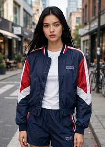 ชุดเสื้อแจ็คเก็ตและกางเกงขาสั้นผู้หญิงแบบสปอร์ต 2 ชิ้น ยี่ห้อ Oneten Apparels รุ่น Color Block คอตั้ง ซิปหน้า - Product Image 6