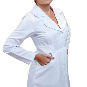 Blouse de laboratoire blanche tissée pour femmes avec 3 poches et fermeture à boutons-pression, uniforme d'hôpital, blouse de médecin - Product Image 2