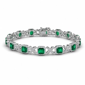 Emerald Tennis <b>Bracelet</b> 18K White <b>Gold</b> Twisted Pave <b>Infinity</b> Link Green Emerald Diamond Luxury Fashion <b>Bracelet</b> Custom - Product Image 4