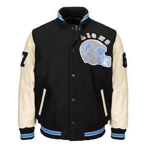 Veste universitaire en laine noire personnalisée avec manches en cuir crème, patch brodé en chenille, veste de style Letterman, OEM, étiquette privée - Product Image 1