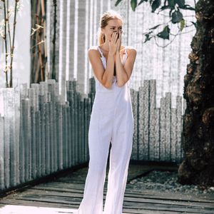 Mono Largo de Lino Blanco Estilo Boho para Mujer, Pantalones Casuales de Lino Orgánico, Atuendo Cómodo de Lino - Product Image 4